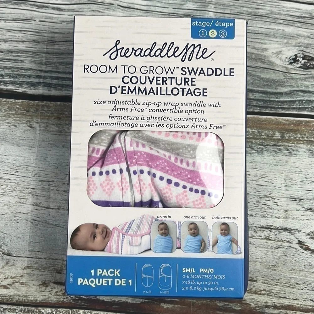 SwaddleMe Room To Grow With Purple/Pink-Grey Color Swaddle Size S/M to 0-6 mos